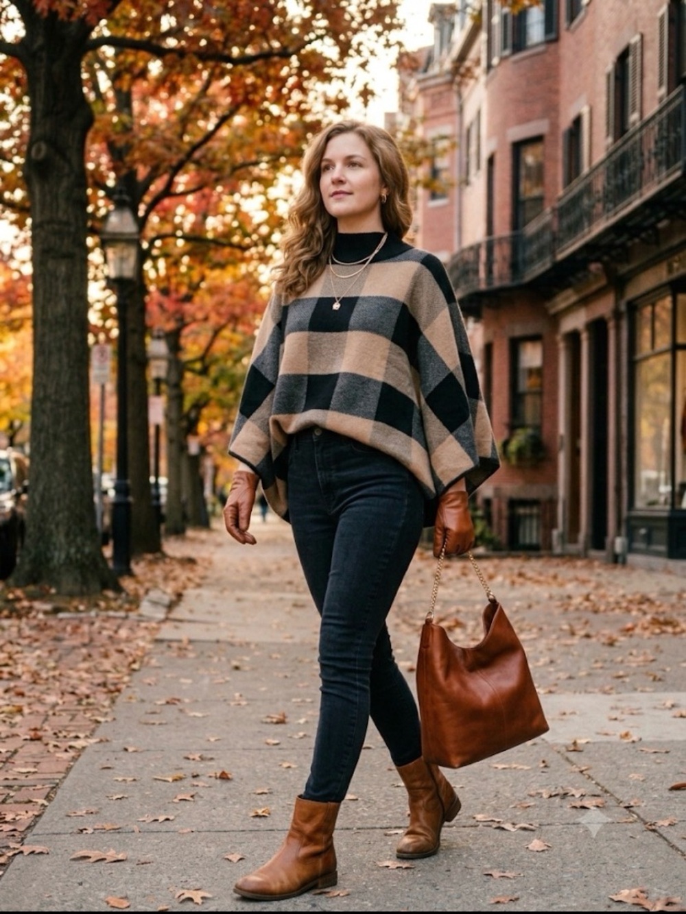 NWT Italian Merino Wool & Cashmere Plaid Poncho Sweater